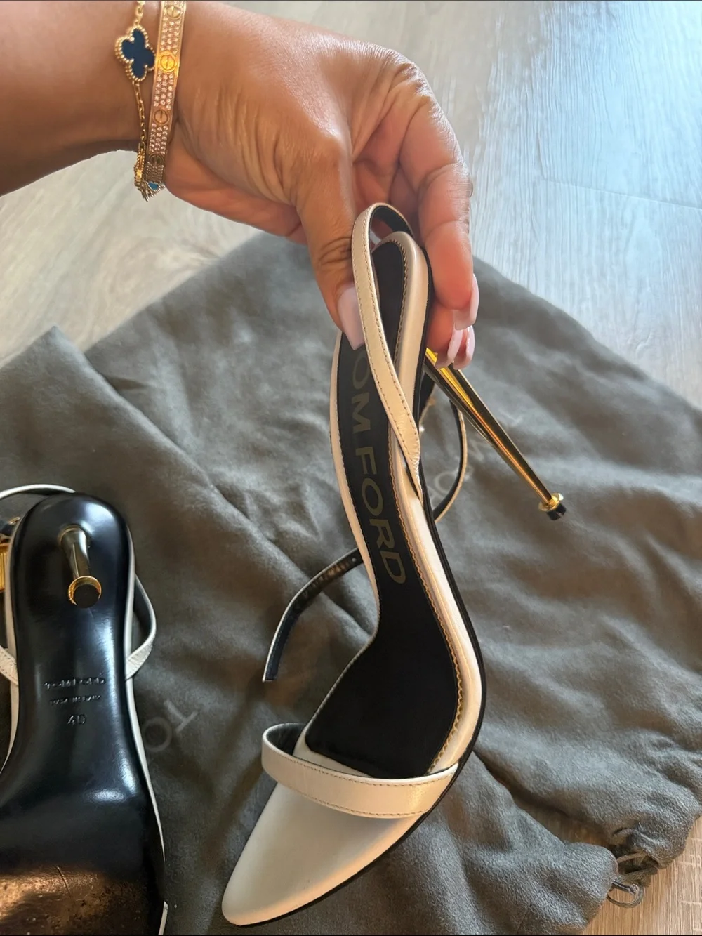 Tom Ford Black and White Leather Strappy Pointed-Toe Heels